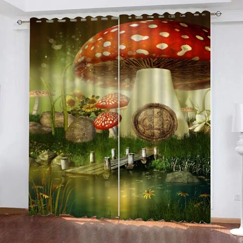 HABEAT 3D Pilz Vorhänge Abdunkelnde Pilz Kinder vorhänge Vorhang mit ösen 2er Set Gardinen Blickdicht Verdunkelungs für Kinderzimmer Schlafzimmer Wohnzimmer B 110 X H 95 cm（Stil 10-10） von HABEAT