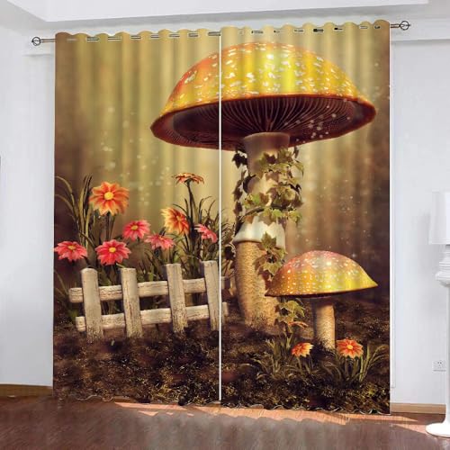 HABEAT 3D Pilz Vorhänge Abdunkelnde Pilz Kinder vorhänge Vorhang mit ösen 2er Set Gardinen Blickdicht Verdunkelungs für Kinderzimmer Schlafzimmer Wohnzimmer B 110 X H 95 cm（Stil 10-2） von HABEAT