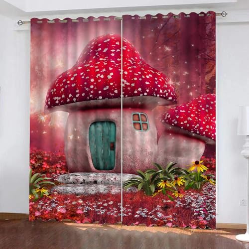 HABEAT 3D Pilz Vorhänge Abdunkelnde Pilz Kinder vorhänge Vorhang mit ösen 2er Set Gardinen Blickdicht Verdunkelungs für Kinderzimmer Schlafzimmer Wohnzimmer B 110 X H 95 cm（Stil 10-5） von HABEAT