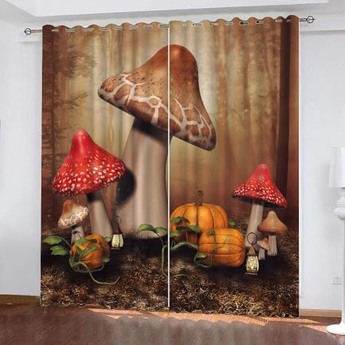 HABEAT 3D Pilz Vorhänge Abdunkelnde Pilz Kinder vorhänge Vorhang mit ösen 2er Set Gardinen Blickdicht Verdunkelungs für Kinderzimmer Schlafzimmer Wohnzimmer B 110 X H 95 cm（Stil 10-6） von HABEAT