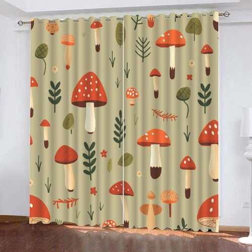 HABEAT 3D Pilz Vorhänge Abdunkelnde Pilz Kinder vorhänge Vorhang mit ösen 2er Set Gardinen Blickdicht Verdunkelungs für Kinderzimmer Schlafzimmer Wohnzimmer B 110 X H 95 cm（Stil 2-1） von HABEAT