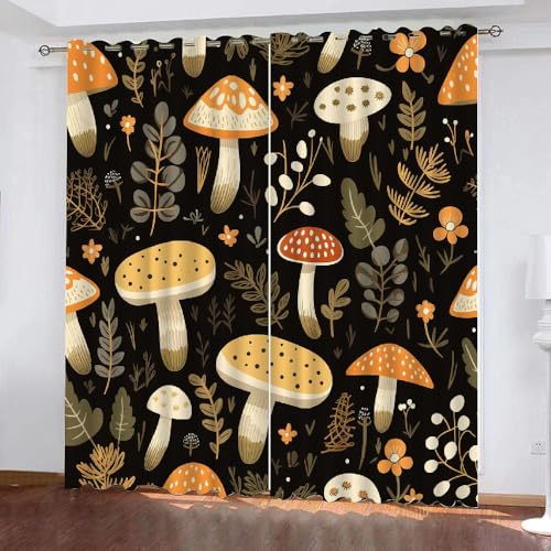 HABEAT 3D Pilz Vorhänge Abdunkelnde Pilz Kinder vorhänge Vorhang mit ösen 2er Set Gardinen Blickdicht Verdunkelungs für Kinderzimmer Schlafzimmer Wohnzimmer B 110 X H 95 cm（Stil 2-5） von HABEAT