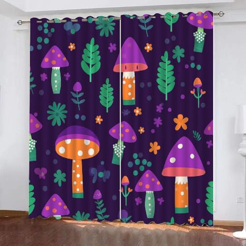 HABEAT 3D Pilz Vorhänge Abdunkelnde Pilz Kinder vorhänge Vorhang mit ösen 2er Set Gardinen Blickdicht Verdunkelungs für Kinderzimmer Schlafzimmer Wohnzimmer B 110 X H 95 cm（Stil 2-6） von HABEAT