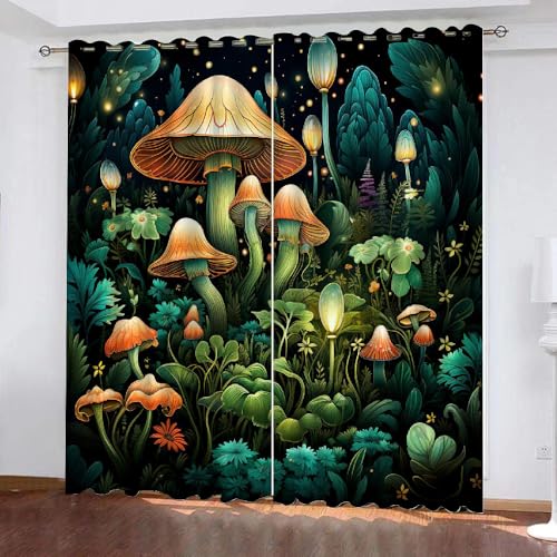HABEAT 3D Pilz Vorhänge Abdunkelnde Pilz Kinder vorhänge Vorhang mit ösen 2er Set Gardinen Blickdicht Verdunkelungs für Kinderzimmer Schlafzimmer Wohnzimmer B 110 X H 95 cm（Stil 3-10） von HABEAT
