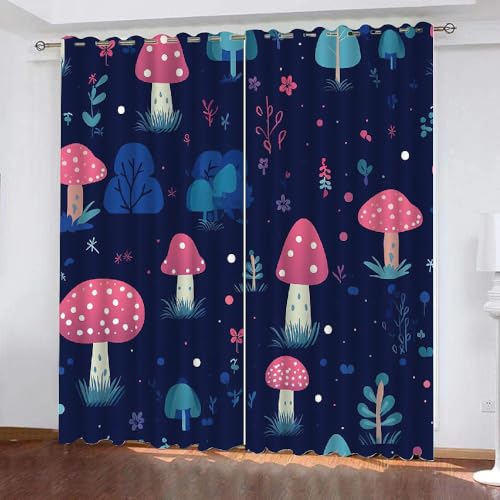 HABEAT 3D Pilz Vorhänge Abdunkelnde Pilz Kinder vorhänge Vorhang mit ösen 2er Set Gardinen Blickdicht Verdunkelungs für Kinderzimmer Schlafzimmer Wohnzimmer B 110 X H 95 cm（Stil 3-2） von HABEAT