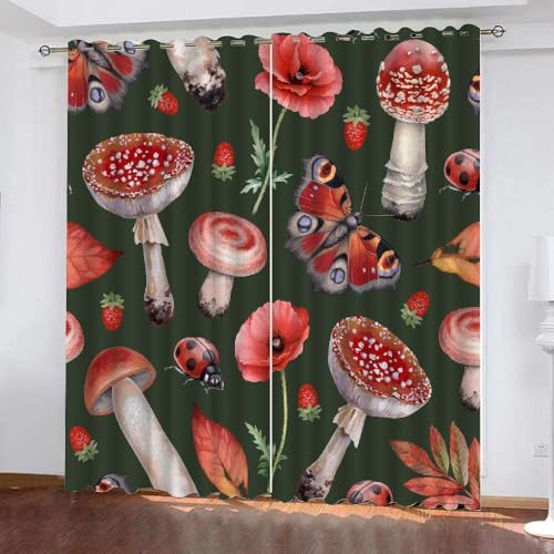 HABEAT 3D Pilz Vorhänge Abdunkelnde Pilz Kinder vorhänge Vorhang mit ösen 2er Set Gardinen Blickdicht Verdunkelungs für Kinderzimmer Schlafzimmer Wohnzimmer B 110 X H 95 cm（Stil 3-5） von HABEAT