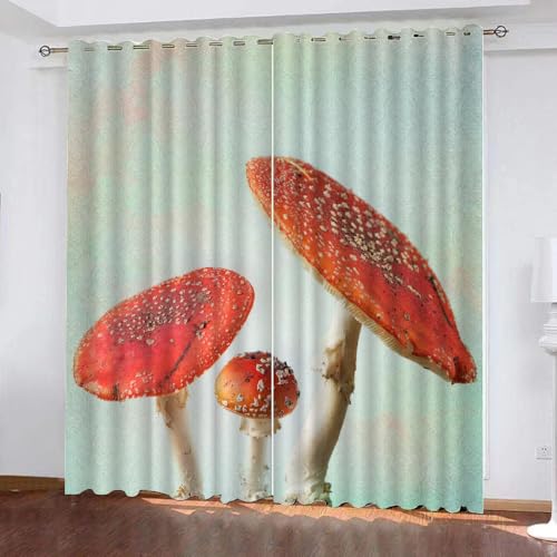 HABEAT 3D Pilz Vorhänge Abdunkelnde Pilz Kinder vorhänge Vorhang mit ösen 2er Set Gardinen Blickdicht Verdunkelungs für Kinderzimmer Schlafzimmer Wohnzimmer B 110 X H 95 cm（Stil 3-9） von HABEAT