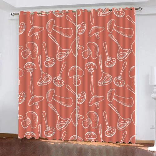 HABEAT 3D Pilz Vorhänge Abdunkelnde Pilz Kinder vorhänge Vorhang mit ösen 2er Set Gardinen Blickdicht Verdunkelungs für Kinderzimmer Schlafzimmer Wohnzimmer B 110 X H 95 cm（Stil 4-2） von HABEAT