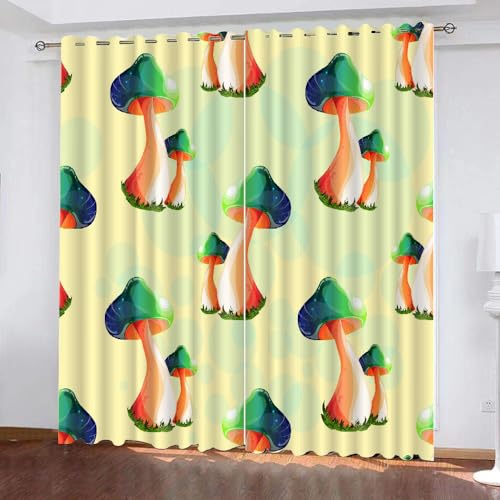 HABEAT 3D Pilz Vorhänge Abdunkelnde Pilz Kinder vorhänge Vorhang mit ösen 2er Set Gardinen Blickdicht Verdunkelungs für Kinderzimmer Schlafzimmer Wohnzimmer B 110 X H 95 cm（Stil 5-10） von HABEAT