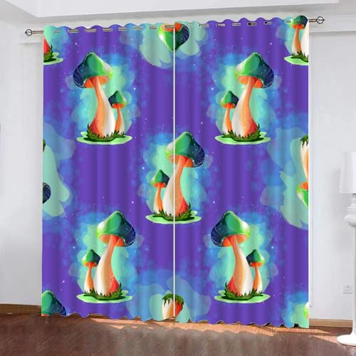 HABEAT 3D Pilz Vorhänge Abdunkelnde Pilz Kinder vorhänge Vorhang mit ösen 2er Set Gardinen Blickdicht Verdunkelungs für Kinderzimmer Schlafzimmer Wohnzimmer B 110 X H 95 cm（Stil 5-2） von HABEAT