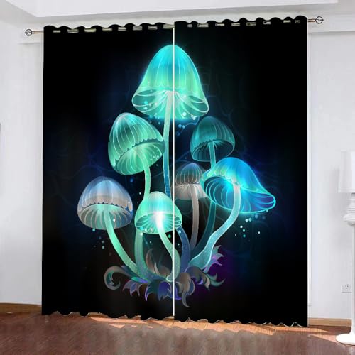 HABEAT 3D Pilz Vorhänge Abdunkelnde Pilz Kinder vorhänge Vorhang mit ösen 2er Set Gardinen Blickdicht Verdunkelungs für Kinderzimmer Schlafzimmer Wohnzimmer B 110 X H 95 cm（Stil 6-6） von HABEAT