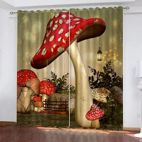 HABEAT 3D Pilz Vorhänge Abdunkelnde Pilz Kinder vorhänge Vorhang mit ösen 2er Set Gardinen Blickdicht Verdunkelungs für Kinderzimmer Schlafzimmer Wohnzimmer B 110 X H 95 cm（Stil 6-9） von HABEAT