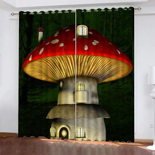 HABEAT 3D Pilz Vorhänge Abdunkelnde Pilz Kinder vorhänge Vorhang mit ösen 2er Set Gardinen Blickdicht Verdunkelungs für Kinderzimmer Schlafzimmer Wohnzimmer B 110 X H 95 cm（Stil 7-2） von HABEAT