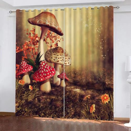 HABEAT 3D Pilz Vorhänge Abdunkelnde Pilz Kinder vorhänge Vorhang mit ösen 2er Set Gardinen Blickdicht Verdunkelungs für Kinderzimmer Schlafzimmer Wohnzimmer B 110 X H 95 cm（Stil 9-10） von HABEAT