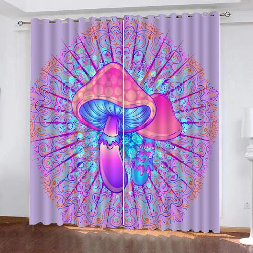 HABEAT 3D Pilz Vorhänge Abdunkelnde Pilz Kinder vorhänge Vorhang mit ösen 2er Set Gardinen Blickdicht Verdunkelungs für Kinderzimmer Schlafzimmer Wohnzimmer B 110 X H 95 cm（Stil 9-4） von HABEAT