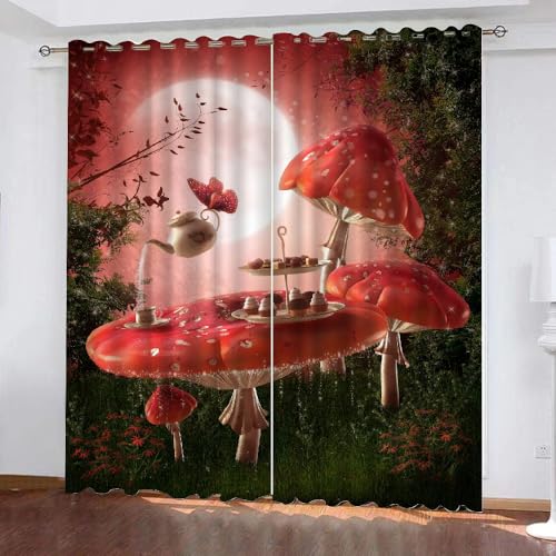 HABEAT 3D Pilz Vorhänge Abdunkelnde Pilz Kinder vorhänge Vorhang mit ösen 2er Set Gardinen Blickdicht Verdunkelungs für Kinderzimmer Schlafzimmer Wohnzimmer B 110 X H 95 cm（Stil 9-8） von HABEAT