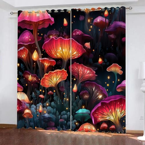 HABEAT 3D Pilz Vorhänge Abdunkelnde Pilz Kinder vorhänge Vorhang mit ösen 2er Set Gardinen Blickdicht Verdunkelungs für Kinderzimmer Schlafzimmer Wohnzimmer B 150 X H 166 cm（Stil 1-1） von HABEAT