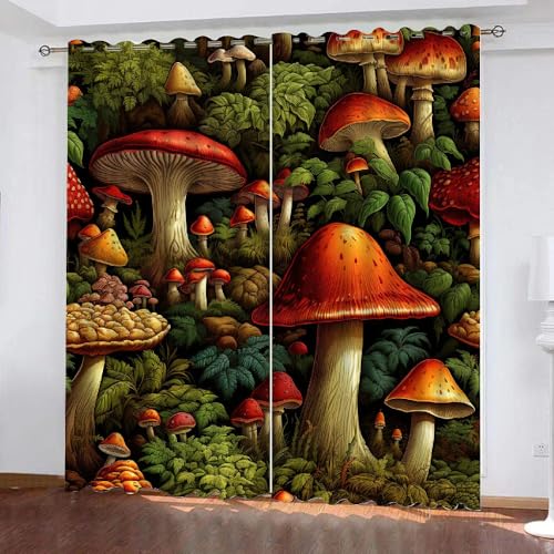HABEAT 3D Pilz Vorhänge Abdunkelnde Pilz Kinder vorhänge Vorhang mit ösen 2er Set Gardinen Blickdicht Verdunkelungs für Kinderzimmer Schlafzimmer Wohnzimmer B 150 X H 166 cm（Stil 1-6） von HABEAT
