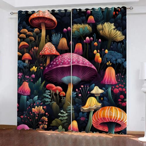 HABEAT 3D Pilz Vorhänge Abdunkelnde Pilz Kinder vorhänge Vorhang mit ösen 2er Set Gardinen Blickdicht Verdunkelungs für Kinderzimmer Schlafzimmer Wohnzimmer B 150 X H 166 cm（Stil 1-8） von HABEAT