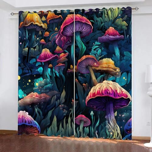 HABEAT 3D Pilz Vorhänge Abdunkelnde Pilz Kinder vorhänge Vorhang mit ösen 2er Set Gardinen Blickdicht Verdunkelungs für Kinderzimmer Schlafzimmer Wohnzimmer B 150 X H 166 cm（Stil 1-9） von HABEAT