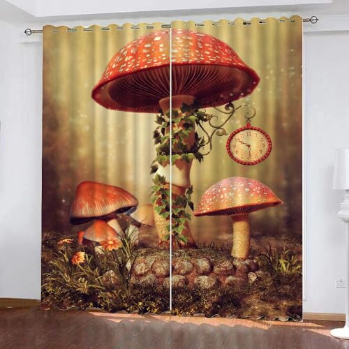 HABEAT 3D Pilz Vorhänge Abdunkelnde Pilz Kinder vorhänge Vorhang mit ösen 2er Set Gardinen Blickdicht Verdunkelungs für Kinderzimmer Schlafzimmer Wohnzimmer B 150 X H 166 cm（Stil 10-9） von HABEAT