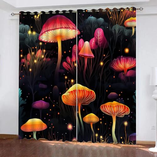 HABEAT 3D Pilz Vorhänge Abdunkelnde Pilz Kinder vorhänge Vorhang mit ösen 2er Set Gardinen Blickdicht Verdunkelungs für Kinderzimmer Schlafzimmer Wohnzimmer B 150 X H 166 cm（Stil 2-10） von HABEAT