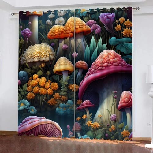 HABEAT 3D Pilz Vorhänge Abdunkelnde Pilz Kinder vorhänge Vorhang mit ösen 2er Set Gardinen Blickdicht Verdunkelungs für Kinderzimmer Schlafzimmer Wohnzimmer B 150 X H 166 cm（Stil 2-2） von HABEAT