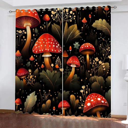 HABEAT 3D Pilz Vorhänge Abdunkelnde Pilz Kinder vorhänge Vorhang mit ösen 2er Set Gardinen Blickdicht Verdunkelungs für Kinderzimmer Schlafzimmer Wohnzimmer B 150 X H 166 cm（Stil 2-8） von HABEAT