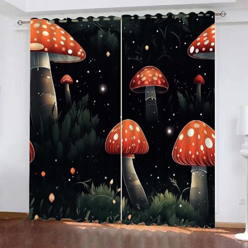HABEAT 3D Pilz Vorhänge Abdunkelnde Pilz Kinder vorhänge Vorhang mit ösen 2er Set Gardinen Blickdicht Verdunkelungs für Kinderzimmer Schlafzimmer Wohnzimmer B 150 X H 166 cm（Stil 2-9） von HABEAT