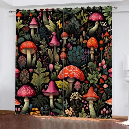 HABEAT 3D Pilz Vorhänge Abdunkelnde Pilz Kinder vorhänge Vorhang mit ösen 2er Set Gardinen Blickdicht Verdunkelungs für Kinderzimmer Schlafzimmer Wohnzimmer B 150 X H 166 cm（Stil 3-1） von HABEAT