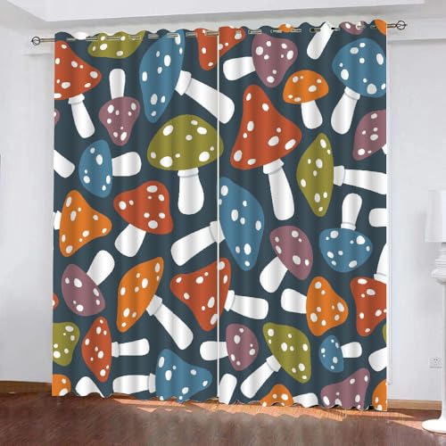 HABEAT 3D Pilz Vorhänge Abdunkelnde Pilz Kinder vorhänge Vorhang mit ösen 2er Set Gardinen Blickdicht Verdunkelungs für Kinderzimmer Schlafzimmer Wohnzimmer B 150 X H 166 cm（Stil 4-6） von HABEAT