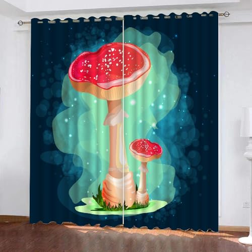 HABEAT 3D Pilz Vorhänge Abdunkelnde Pilz Kinder vorhänge Vorhang mit ösen 2er Set Gardinen Blickdicht Verdunkelungs für Kinderzimmer Schlafzimmer Wohnzimmer B 150 X H 166 cm（Stil 5-5） von HABEAT