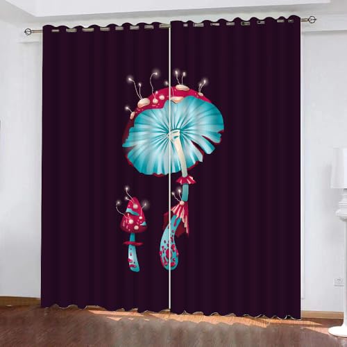 HABEAT 3D Pilz Vorhänge Abdunkelnde Pilz Kinder vorhänge Vorhang mit ösen 2er Set Gardinen Blickdicht Verdunkelungs für Kinderzimmer Schlafzimmer Wohnzimmer B 150 X H 166 cm（Stil 6-8） von HABEAT
