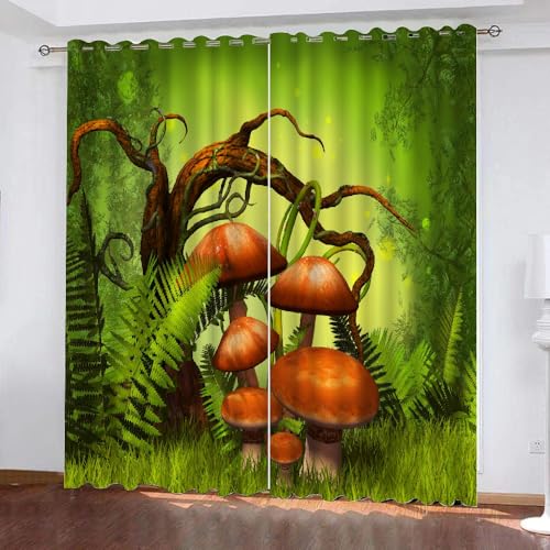 HABEAT 3D Pilz Vorhänge Abdunkelnde Pilz Kinder vorhänge Vorhang mit ösen 2er Set Gardinen Blickdicht Verdunkelungs für Kinderzimmer Schlafzimmer Wohnzimmer B 150 X H 166 cm（Stil 7-3） von HABEAT