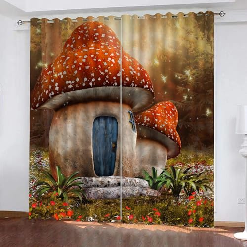 HABEAT 3D Pilz Vorhänge Abdunkelnde Pilz Kinder vorhänge Vorhang mit ösen 2er Set Gardinen Blickdicht Verdunkelungs für Kinderzimmer Schlafzimmer Wohnzimmer B 150 X H 166 cm（Stil 9-9） von HABEAT