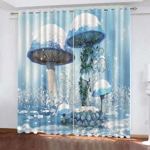 HABEAT 3D Pilz Vorhänge Abdunkelnde Winterthema Kinder vorhänge Vorhang mit ösen 2er Set Gardinen Blickdicht Verdunkelungs für Kinderzimmer Schlafzimmer Wohnzimmer B 110 X H 95 cm（Stil 10-7） von HABEAT