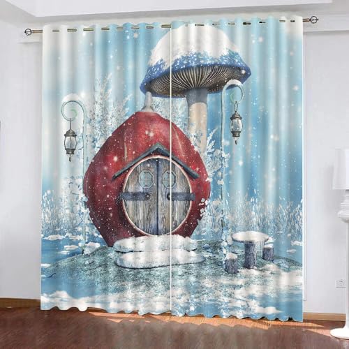 HABEAT 3D Pilz Vorhänge Abdunkelnde Winterthema Kinder vorhänge Vorhang mit ösen 2er Set Gardinen Blickdicht Verdunkelungs für Kinderzimmer Schlafzimmer Wohnzimmer B 110 X H 95 cm（Stil 10-8） von HABEAT