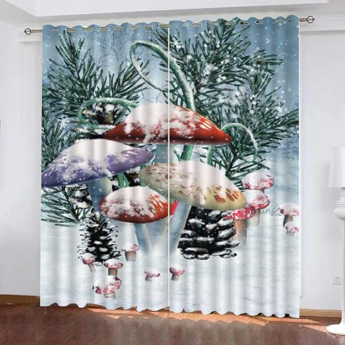HABEAT 3D Pilz Vorhänge Abdunkelnde Winterthema Kinder vorhänge Vorhang mit ösen 2er Set Gardinen Blickdicht Verdunkelungs für Kinderzimmer Schlafzimmer Wohnzimmer B 150 X H 166 cm（Stil 10-3） von HABEAT