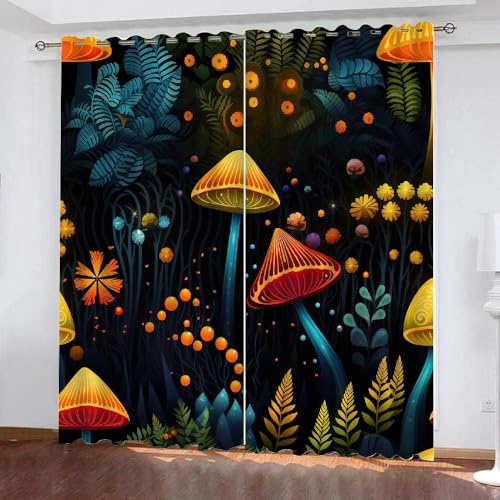 HABEAT 3D Pilz Vorhang Abdunkelnde Pilz Polyester Vorhänge mit ösen 2er Set Gardinen Blickdicht Verdunkelungs Geräuschreduzierung für Schlafzimmer Wohnzimmer B 220 X H 215 cm（Stil 1-3） von HABEAT