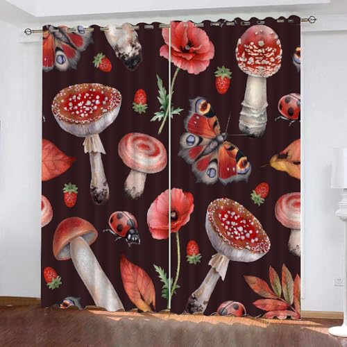 HABEAT 3D Pilz Vorhang Abdunkelnde Pilz Polyester Vorhänge mit ösen 2er Set Gardinen Blickdicht Verdunkelungs Geräuschreduzierung für Schlafzimmer Wohnzimmer B 220 X H 215 cm（Stil 3-7） von HABEAT