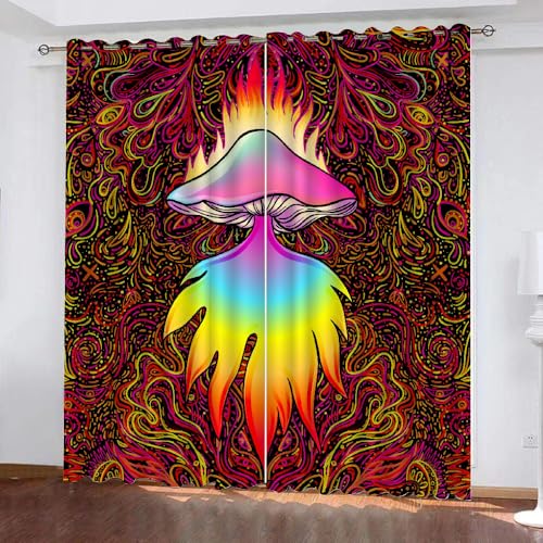 HABEAT 3D Pilz Vorhang Abdunkelnde Pilz Polyester Vorhänge mit ösen 2er Set Gardinen Blickdicht Verdunkelungs Geräuschreduzierung für Schlafzimmer Wohnzimmer B 220 X H 215 cm（Stil 7-6） von HABEAT
