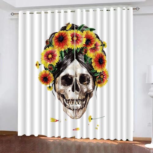 HABEAT 3D Schädel Gardinen Abdunkelnde Blumen Kindervorhänge Vorhang mit ösen 2er Set Vorhänge Blickdicht Verdunkelungs für Kinderzimmer Schlafzimmer Wohnzimmer B 140 X H 160 cm（Stil 2-9） von HABEAT