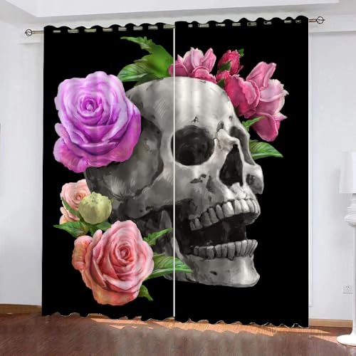 HABEAT 3D Schädel Gardinen Abdunkelnde Blumen Kindervorhänge Vorhang mit ösen 2er Set Vorhänge Blickdicht Verdunkelungs für Kinderzimmer Schlafzimmer Wohnzimmer B 200 X H 160 cm（Stil 3-10） von HABEAT