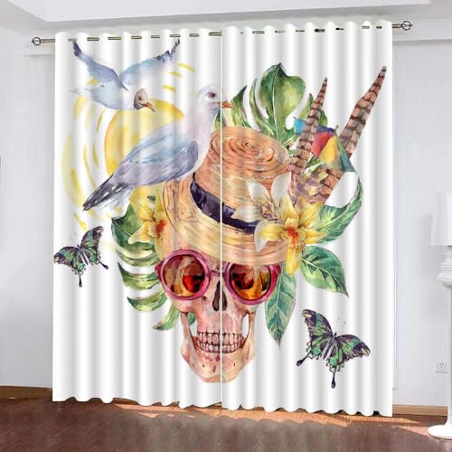 HABEAT 3D Schädel Vorhänge Abdunkelnde Blumen Kindervorhänge Vorhang mit ösen 2er Set Gardinen Blickdicht Verdunkelungs für Kinderzimmer Schlafzimmer Wohnzimmer B 150 X H 166 cm（Stil 1-4） von HABEAT