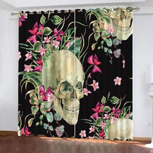 HABEAT 3D Schädel Vorhänge Abdunkelnde Blumen Kindervorhänge Vorhang mit ösen 2er Set Gardinen Blickdicht Verdunkelungs für Kinderzimmer Schlafzimmer Wohnzimmer B 150 X H 166 cm（Stil 1-9） von HABEAT