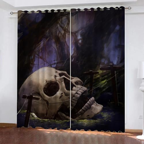 HABEAT 3D Schädel Vorhänge Abdunkelnde Gotisch Kindervorhänge Vorhang mit ösen 2er Set Gardinen Blickdicht Verdunkelungs für Kinderzimmer Schlafzimmer Wohnzimmer B 110 X H 95 cm（Stil 3-7） von HABEAT