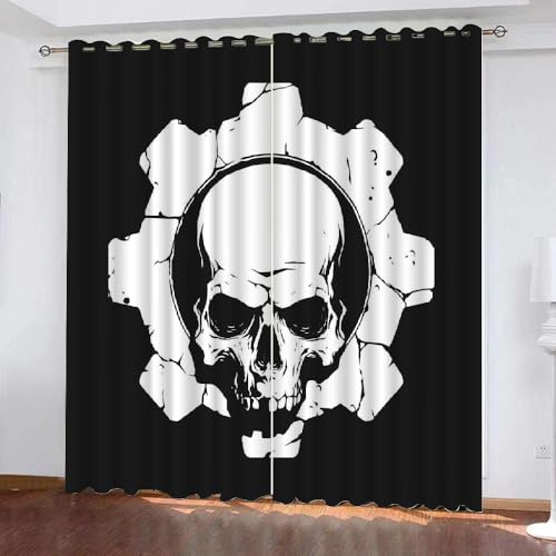 HABEAT 3D Schädel Vorhänge Abdunkelnde Gotisch Kindervorhänge Vorhang mit ösen 2er Set Gardinen Blickdicht Verdunkelungs für Kinderzimmer Schlafzimmer Wohnzimmer B 150 X H 166 cm（Stil 5-3） von HABEAT