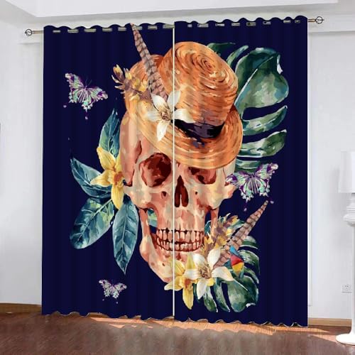 HABEAT 3D Totenköpfe Gardinen Abdunkelnde Blumen Kindervorhänge Vorhang mit ösen 2er Set Vorhänge Blickdicht Verdunkelungs für Kinderzimmer Schlafzimmer Wohnzimmer B 140 X H 160 cm（Stil 1-5） von HABEAT