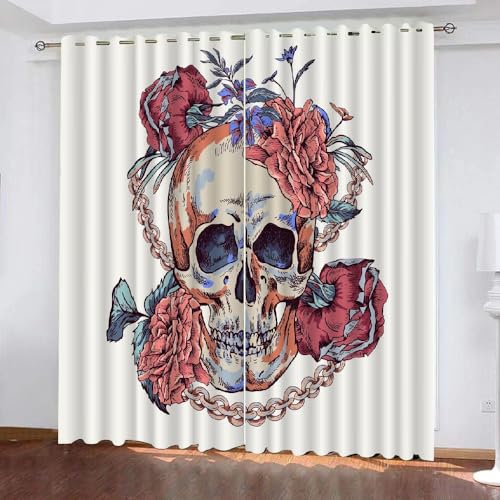 HABEAT 3D Totenköpfe Gardinen Abdunkelnde Blumen Kindervorhänge Vorhang mit ösen 2er Set Vorhänge Blickdicht Verdunkelungs für Kinderzimmer Schlafzimmer Wohnzimmer B 140 X H 160 cm（Stil 1-7） von HABEAT