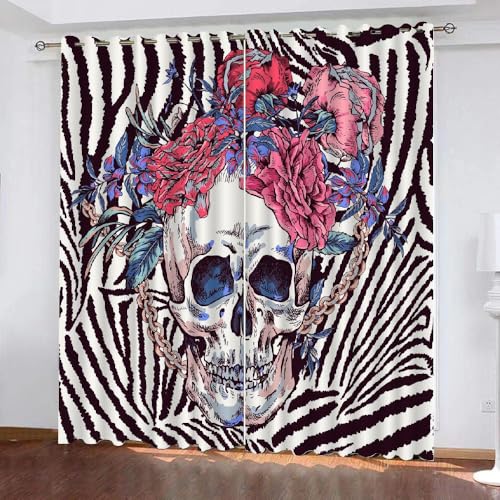 HABEAT 3D Totenköpfe Vorhänge Abdunkelnde Blumen Kindervorhänge Vorhang mit ösen 2er Set Gardinen Blickdicht Verdunkelungs für Kinderzimmer Schlafzimmer Wohnzimmer B 110 X H 95 cm（Stil 2-3） von HABEAT